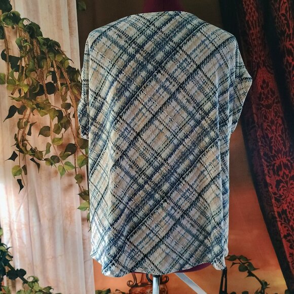 NWT: CURE Sze 2XL Blue Plaid Keyhole Neck Tunic Top - Picture 2 of 4